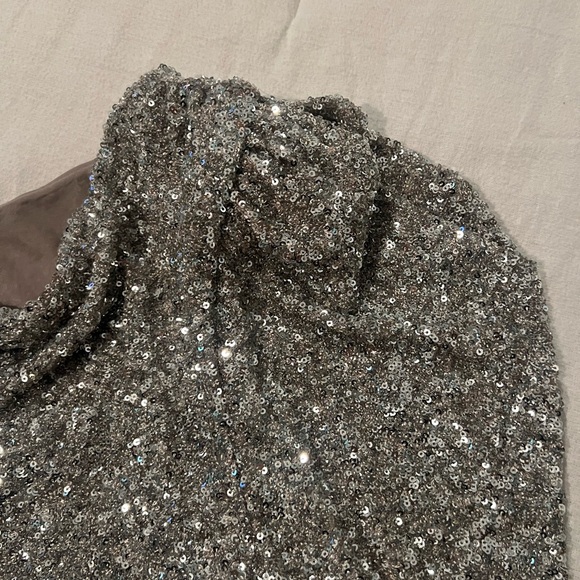 Express Silver Sequin One-Shoulder Blouse - Picture 3 of 4